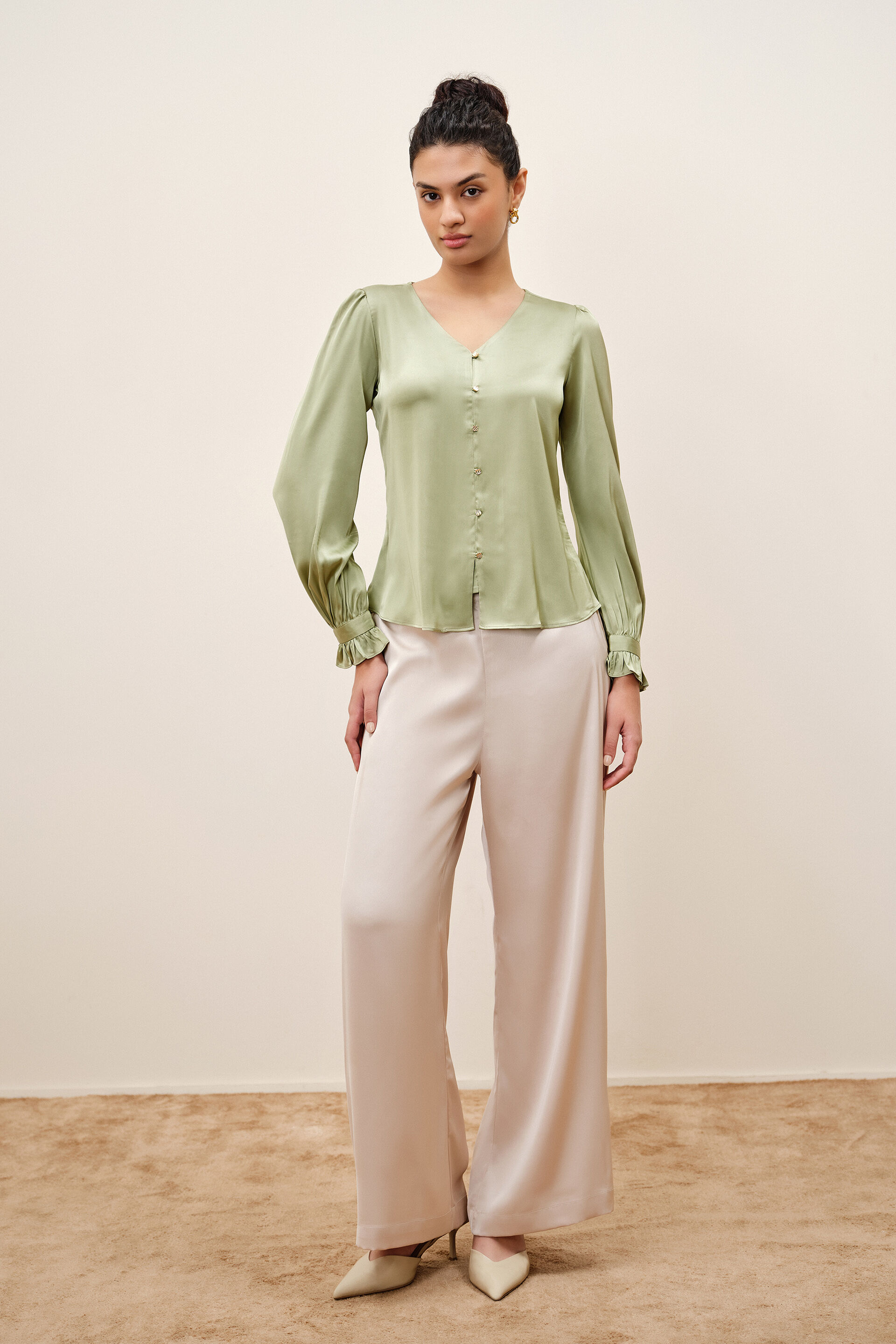 Salvia Sage Satin Top, Sage Green, image 1